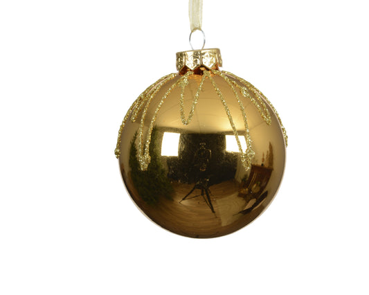 Glass Baubles wGlitter Gold 8Cm