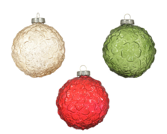 Bauble Embossed Glass 3Asst 8cm