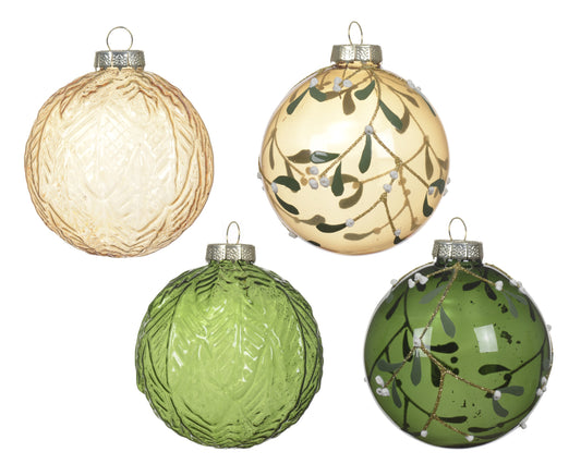 Glass Bauble 4Asst Grn/Bronze 8Cm