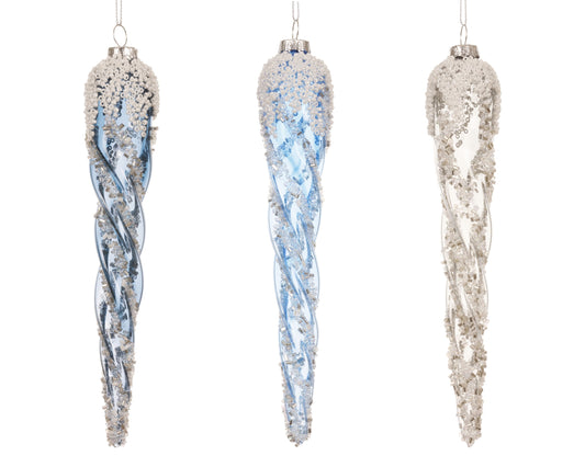 Ornament Glass Icicle wBeads 3Asst