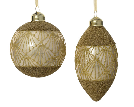 Glass Baubles wPearl/Glitter 2Asst