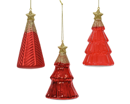 Cmas Tree Hanger Glass 3Asst Cmas Red