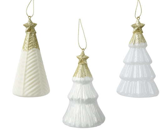 Cmas Ornament Tree Glass 3Asst WWhite