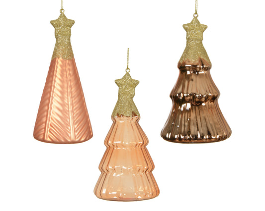 Cmas Tree Glass 3Asst Brandy