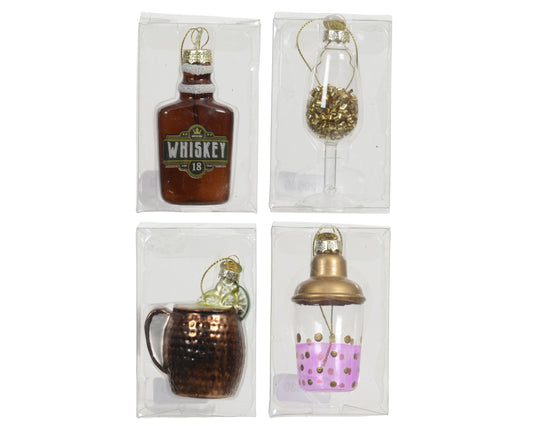 Liquor Glass Ornament 4Asst Multi