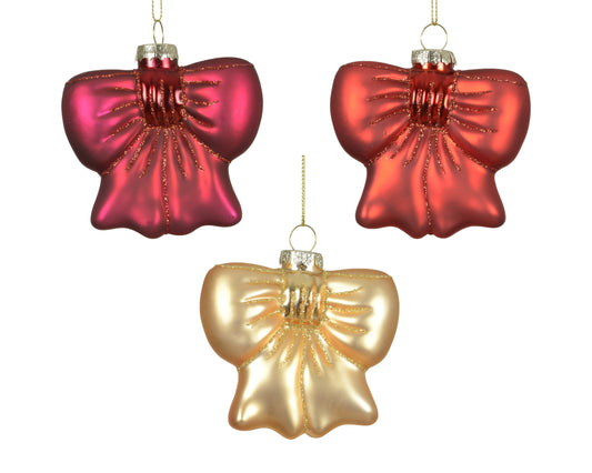 Glass Bow Ornament 3Asst