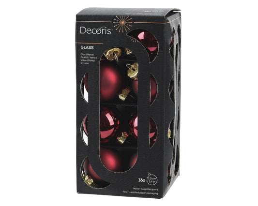 Mini Baubles Glass 16pcs Red