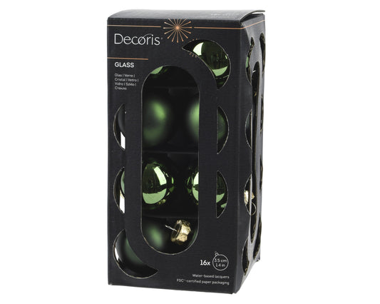 Mini Baubles Glass 16pcs Pine Green