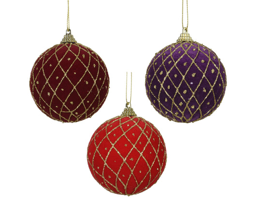Foam Velvet Bauble  3Asst Col 8Cm