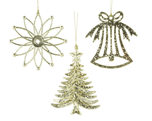 Acrylic Tree Ornament 3Asst Gold
