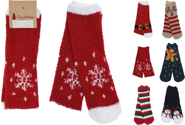 Christmas Fluffy Socks 6Asst