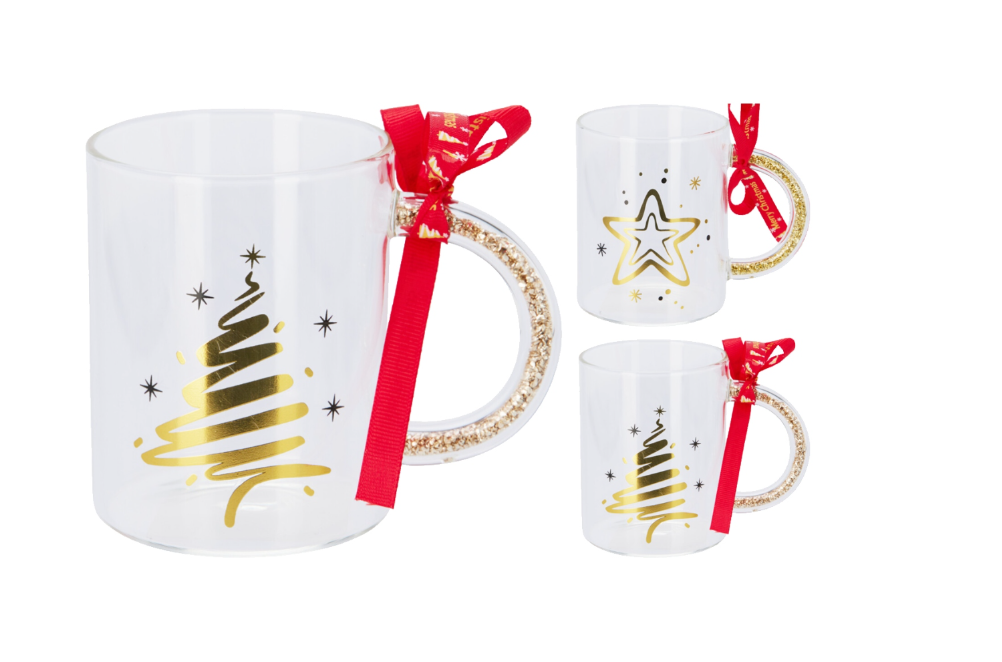 Christmas Glass Mug 2Asst