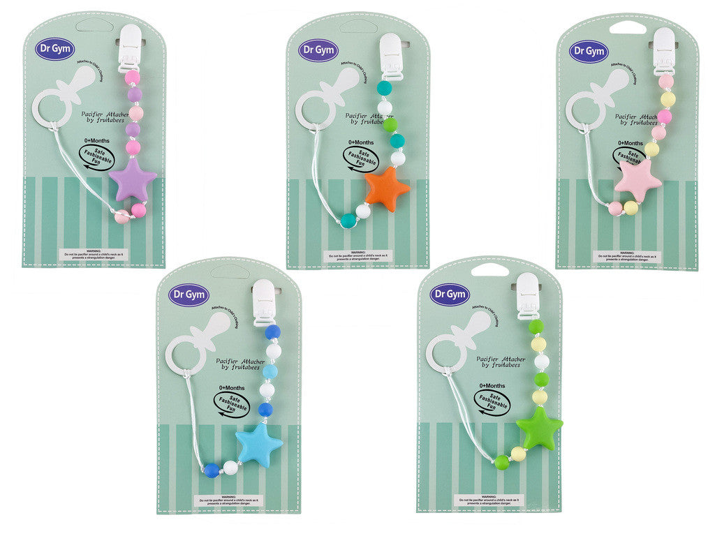 Baby Pacifier Clip Star Design 5 Asst