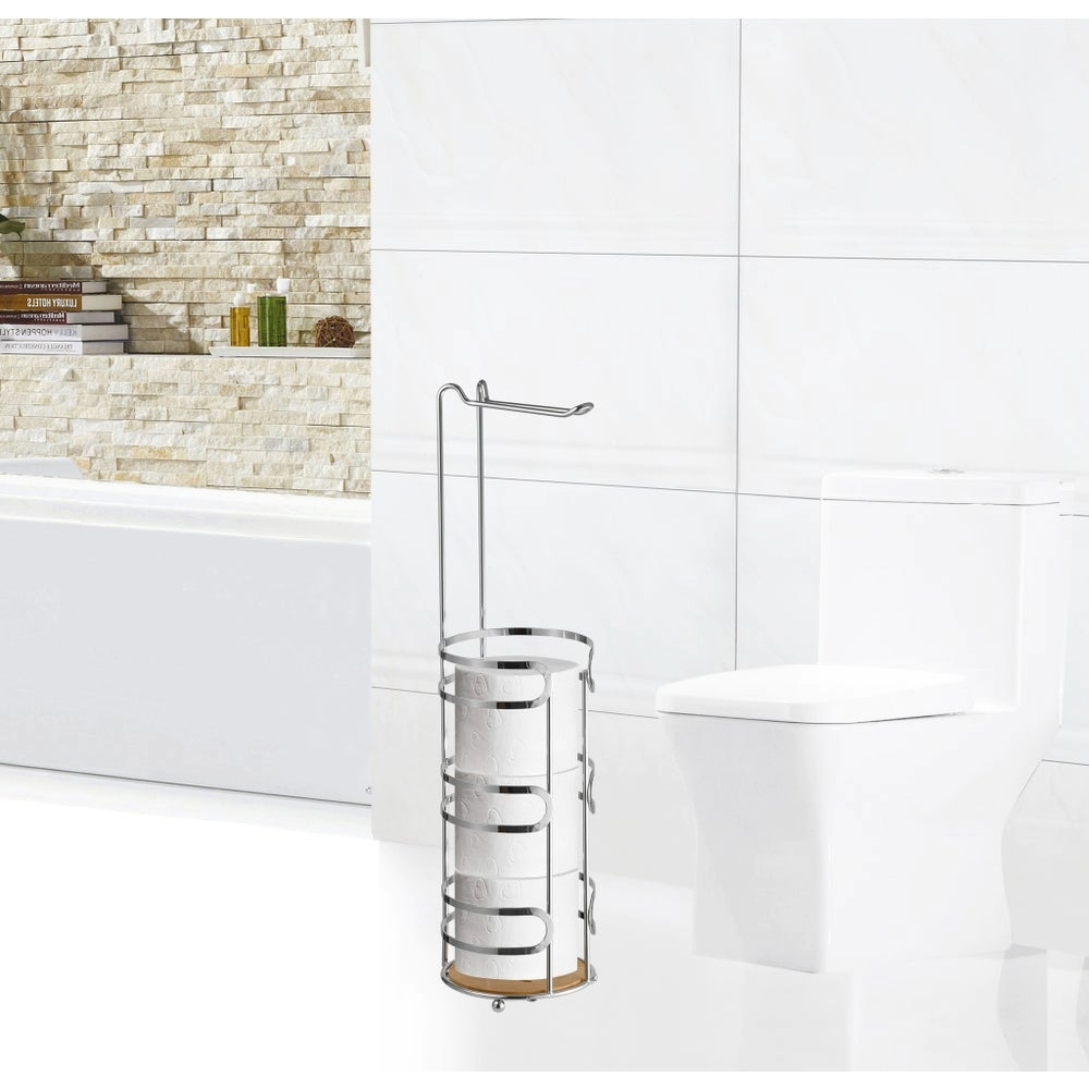 Toilet Paper Holder Chrome wBamboo Rnd Base