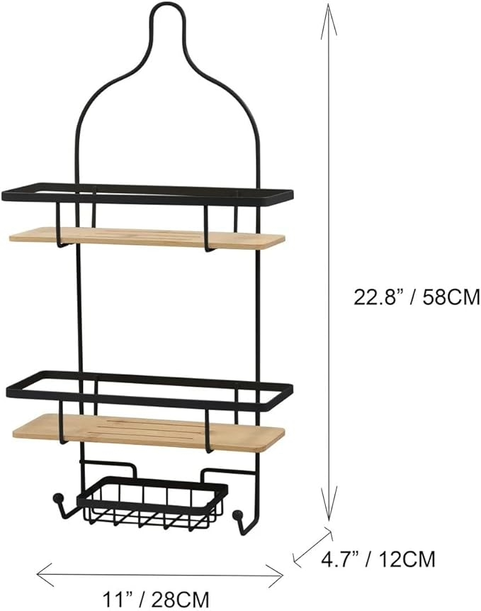 Shower Caddy wBamboo Base Blk