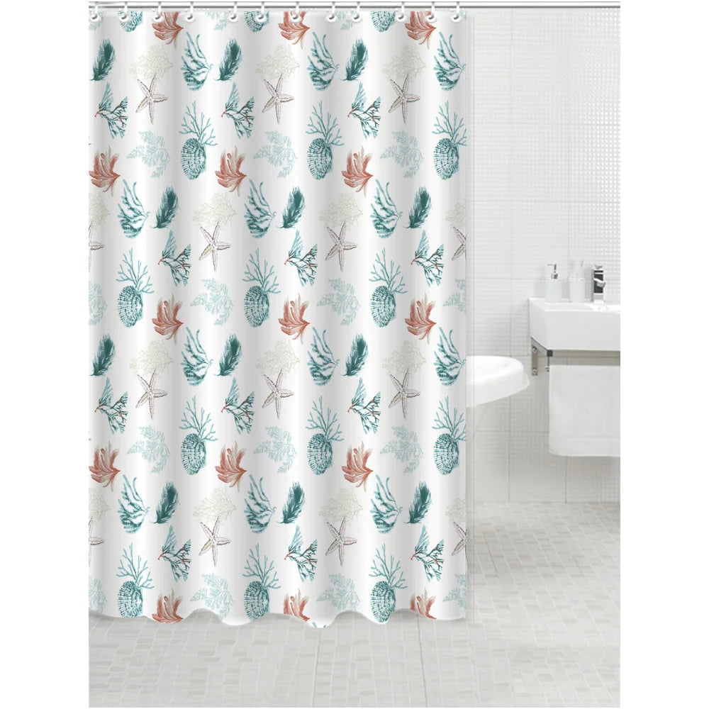 Shower Curtain Wht wSea Corals Design