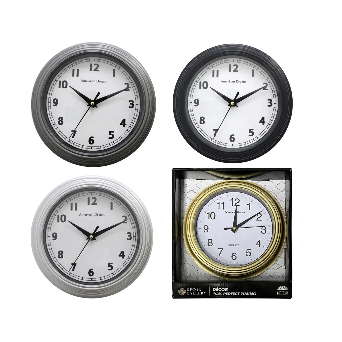 Wall Clock Rd No Ticking 9in 4Asst Cols