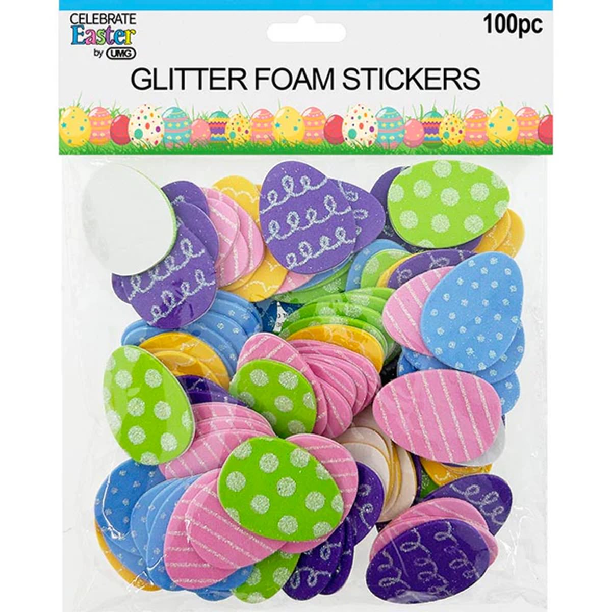 Foam Eggs Glitter Sticker 100pc
