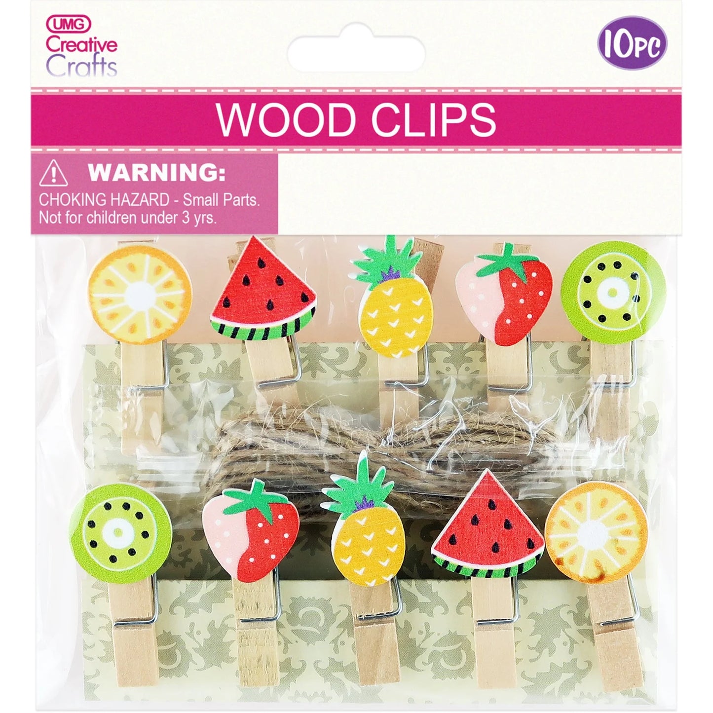 Wood Craft Clips wAsst Fruits 10pc
