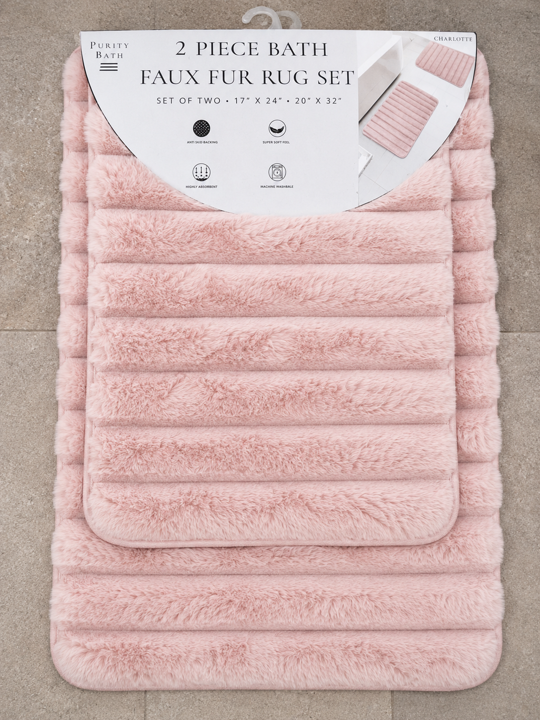 Faux Fur Rug 2pc 20x32 Pink