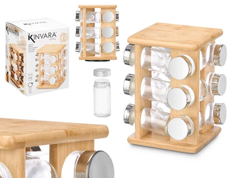 Rotating Spice Rack Bamboo 12pc