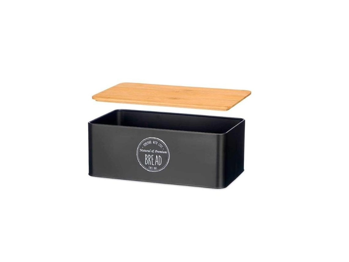 Bread Box wBamboo Lid Black