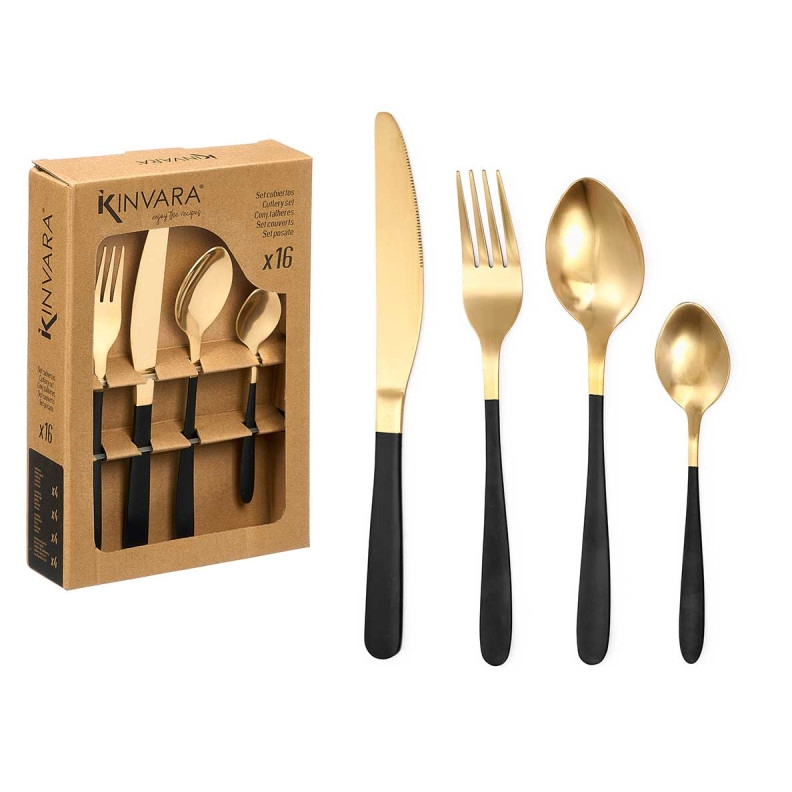 Cutlery Set 16pc Set Black Gold