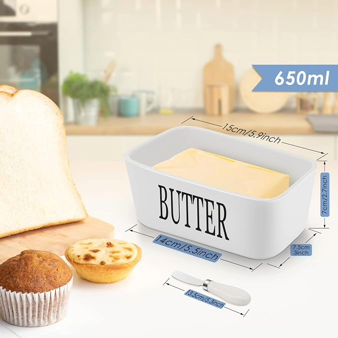 Butter Box 15.5x9cm Ceramic w/knife