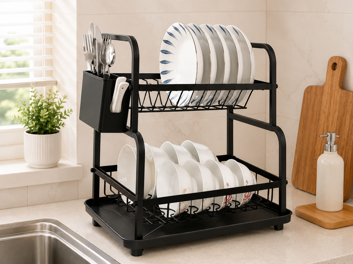 Dish Drainer Double Layer Black