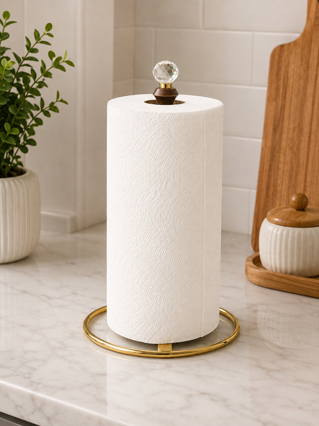 Paper Towel Holder with Gold Metal Base