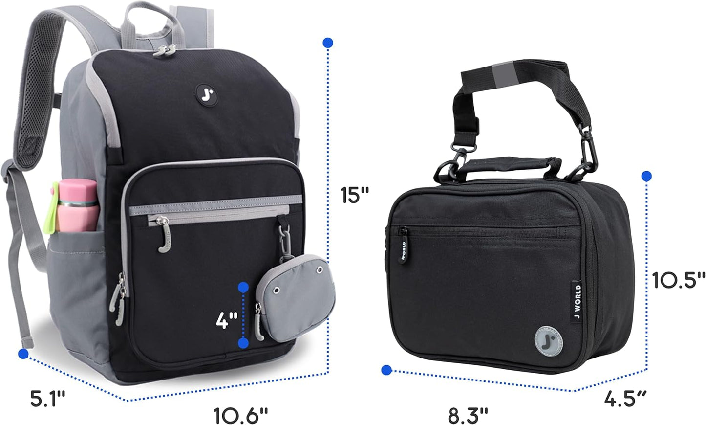 J World Junior Backpack+Lunch Bag Set Black