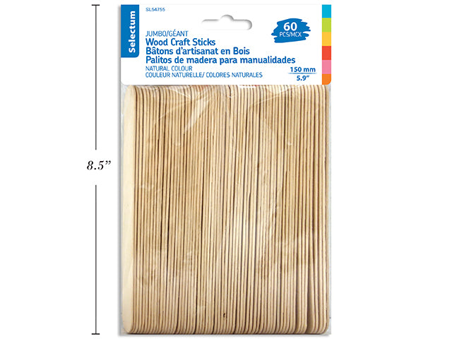 Sel Jumbo Size Wood Craft Sticks 60pc