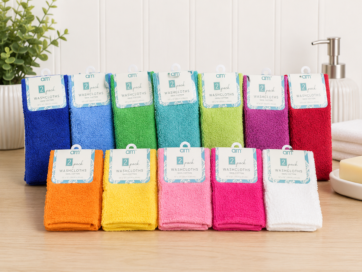 Washcloths 2pc 100% Cotton Assorted