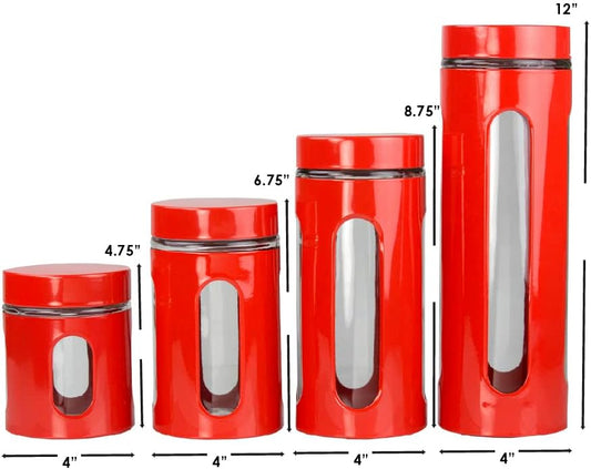 HmBsc Glass Canister 4pc Red