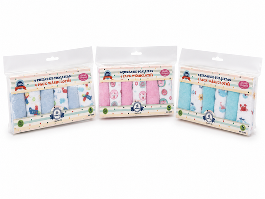 Baby Washcloth 6pc Set Assorted