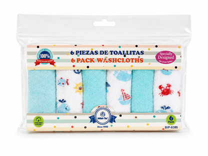 Baby Washcloth 6pc Set Assorted