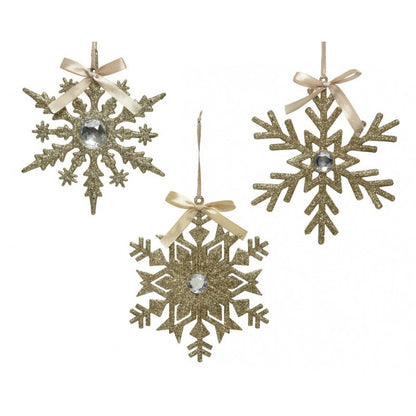 Acrylic Glitter Snowflake 3Asst Champagne