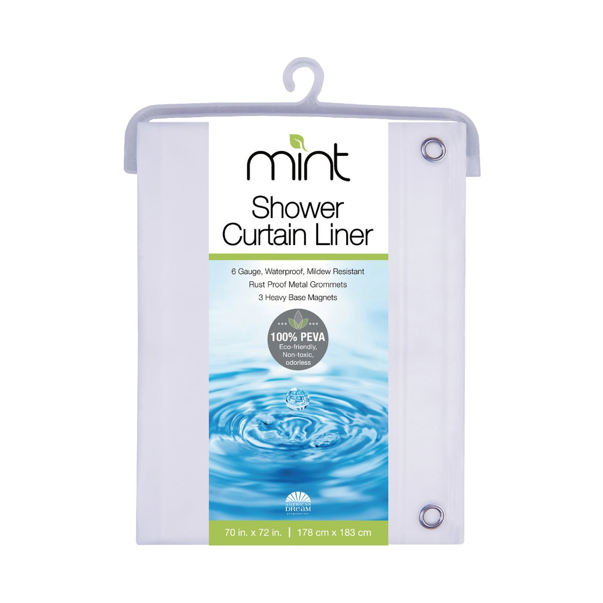 Shower Curtain Liner White PEVA 70x72"