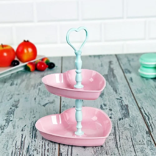Fld Heart 2 Tier Snack Tray