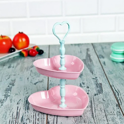 Fld Heart 2 Tier Snack Tray