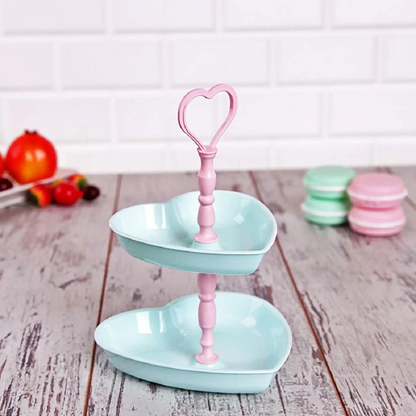 Fld Heart 2 Tier Snack Tray