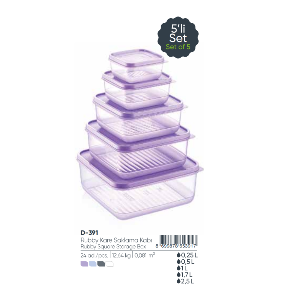 Rubby Sq 5pc Stor Container St