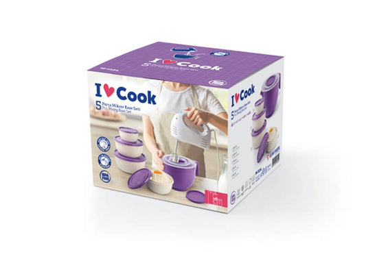 Mixing Bowl Set 5pc Wht n Purp