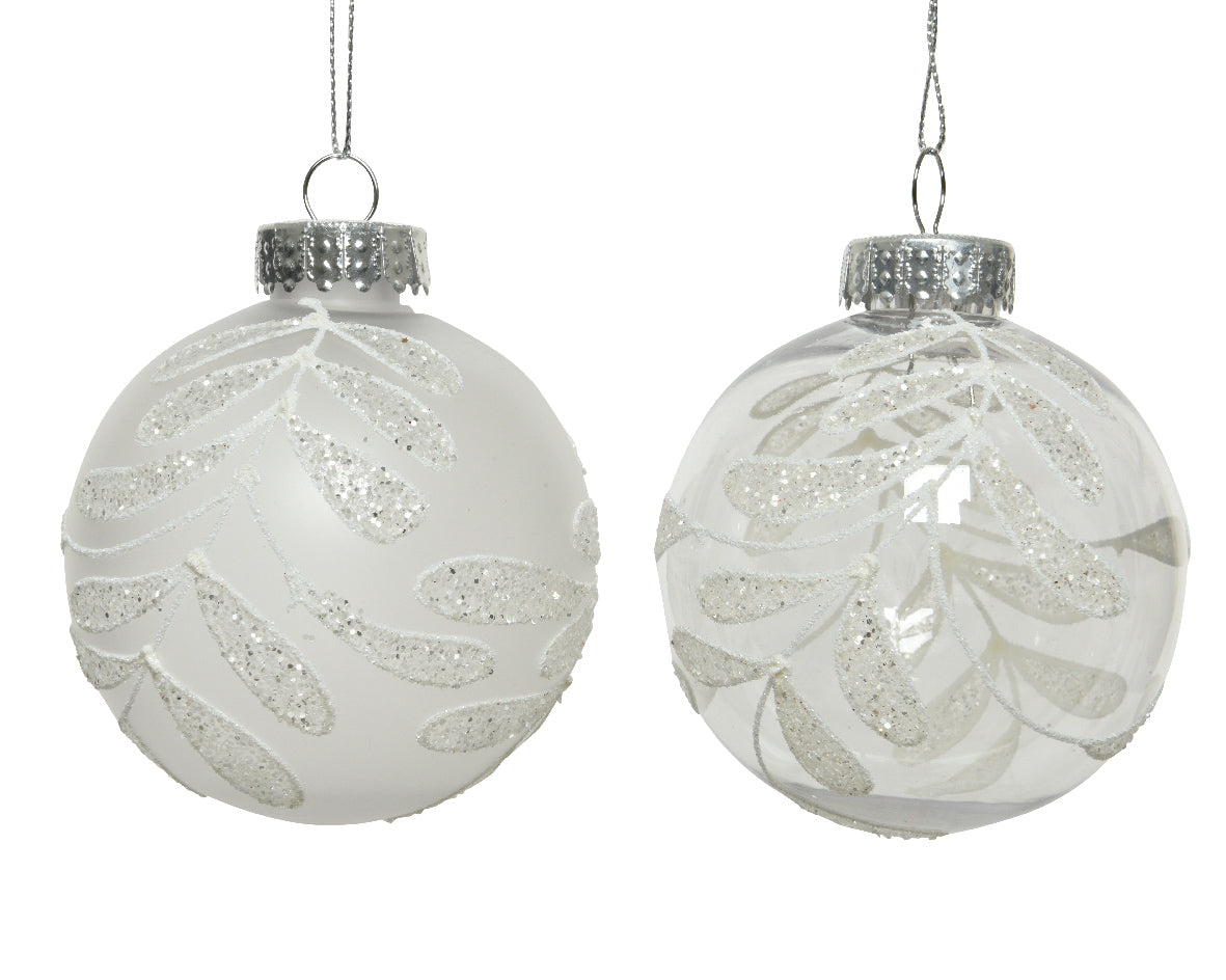 Decoris Bauble Shatterproof 2 assorted Transparent Leaves White 8cm