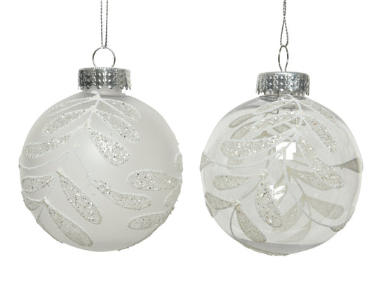Decoris Bauble Shatterproof 2 assorted Transparent Leaves White 8cm