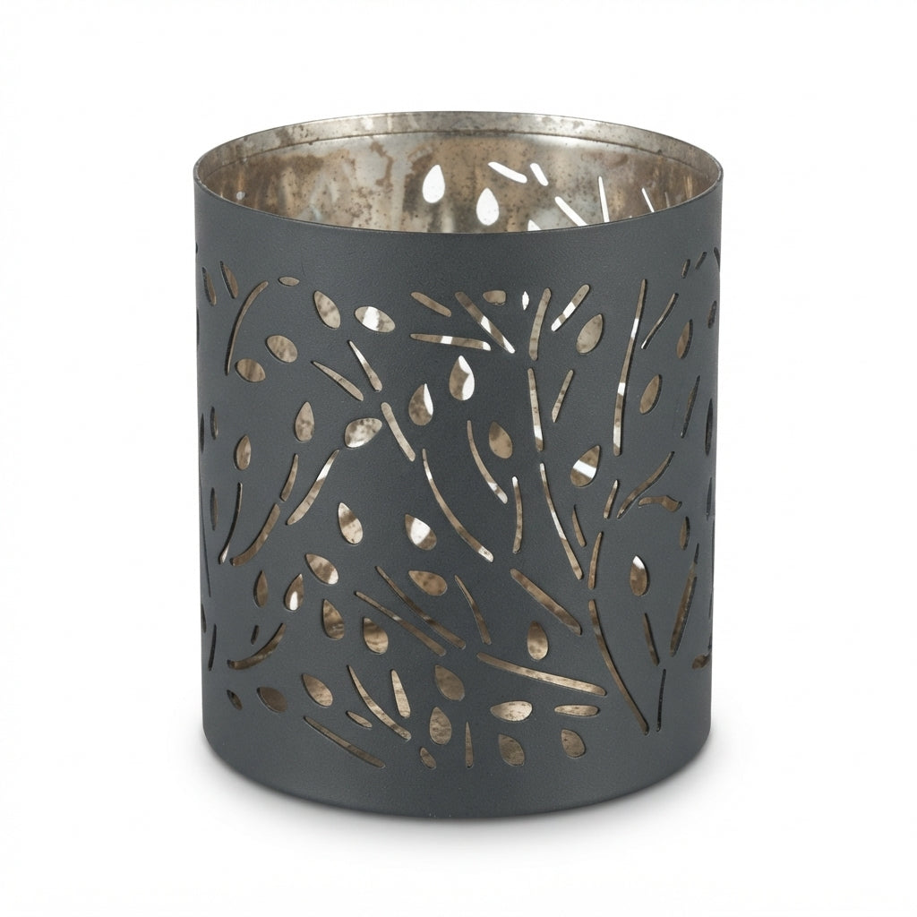 Tealight Holder Iron wBranch Grey 8cm