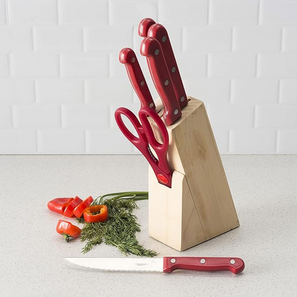 Cutlery Block Set Red w/Block 7pc