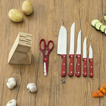 Cutlery Block Set Red w/Block 7pc
