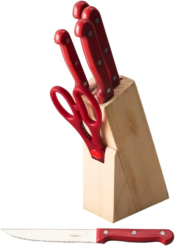Cutlery Block Set Red w/Block 7pc