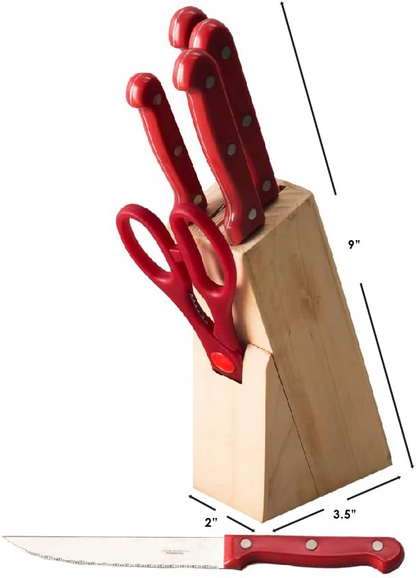 Cutlery Block Set Red w/Block 7pc